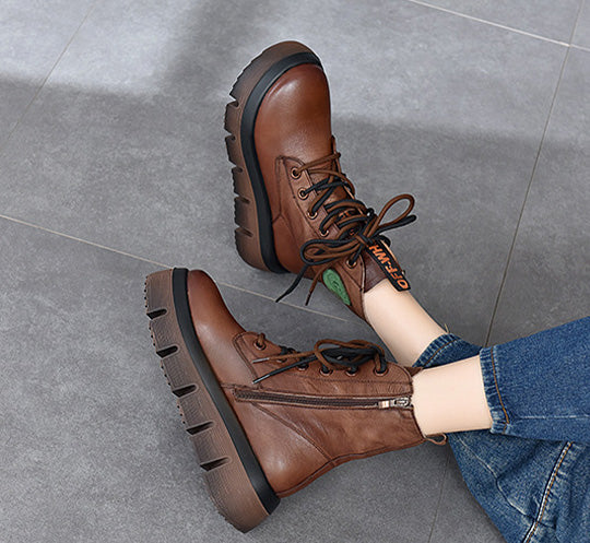 Retro Solid Color Platform Martin Boots