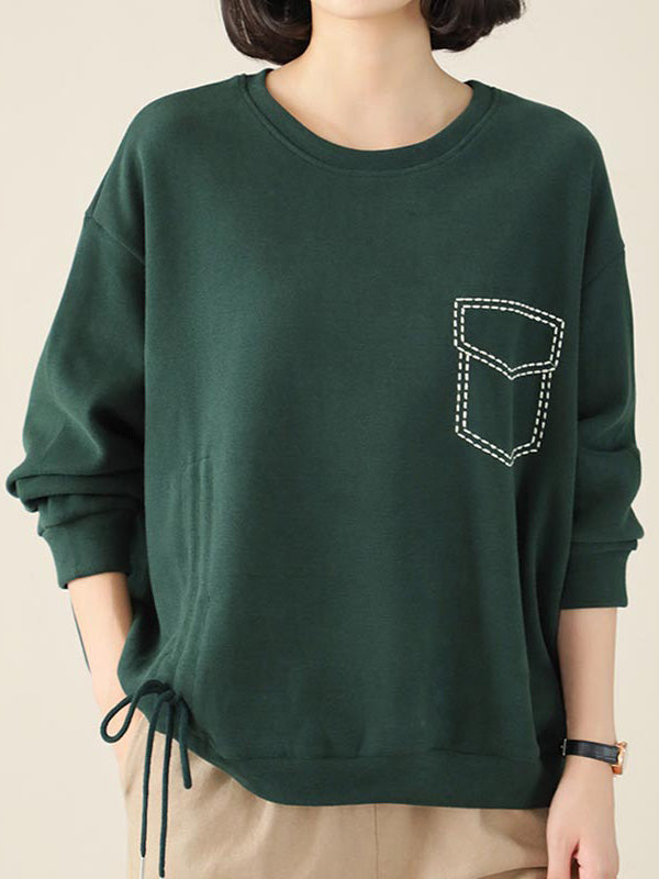 Loose Solid Color Drawstring Sweatshirt