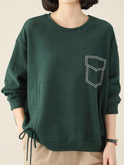 Loose Solid Color Drawstring Sweatshirt