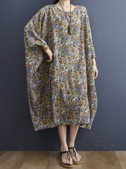 Ethnic Style Retro Print Loose Maxi Dress