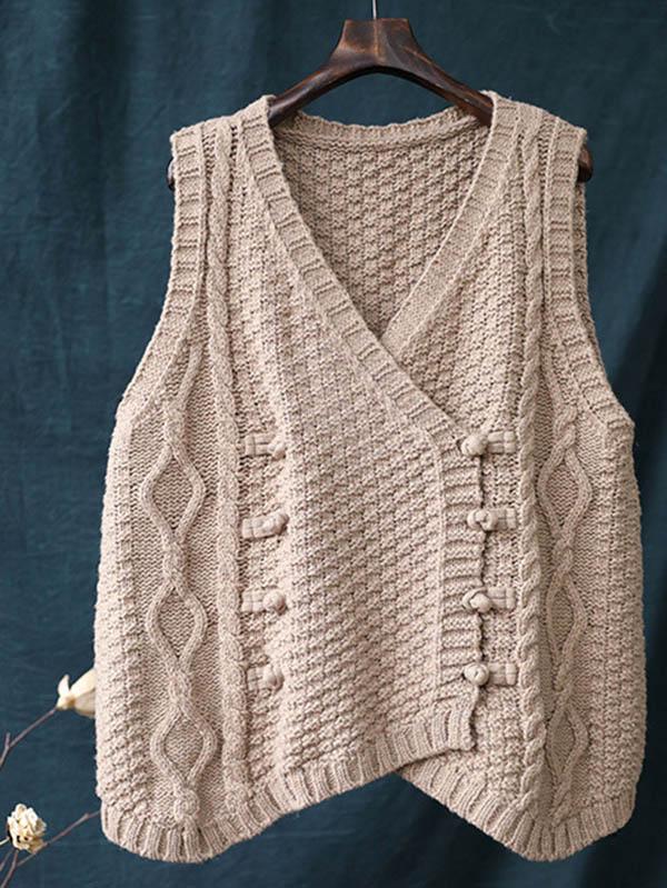 Vintage Loose Button Cropped V-Neck Vest