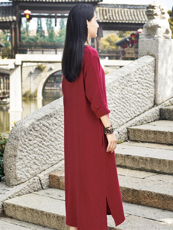 Soft 3 Colors Ramie Cotton Long Dress