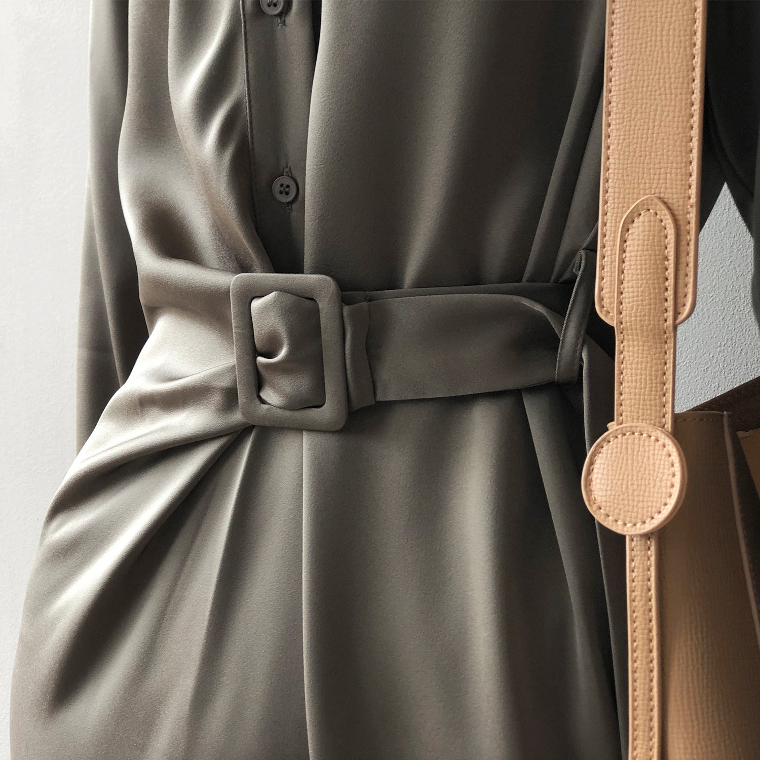Lapel Solid Color Shirt Midi Dress