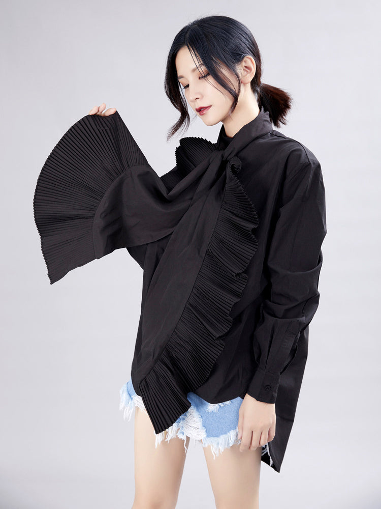 Retro Pleated Irregular Personality Shirt