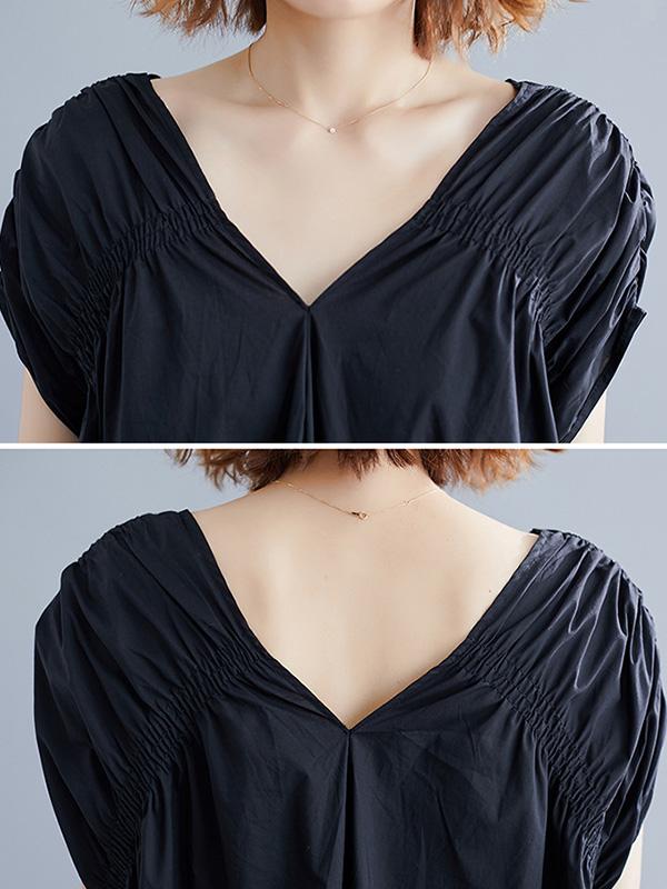 Loose Drawstring Ruffled Cropped Midi Dress
