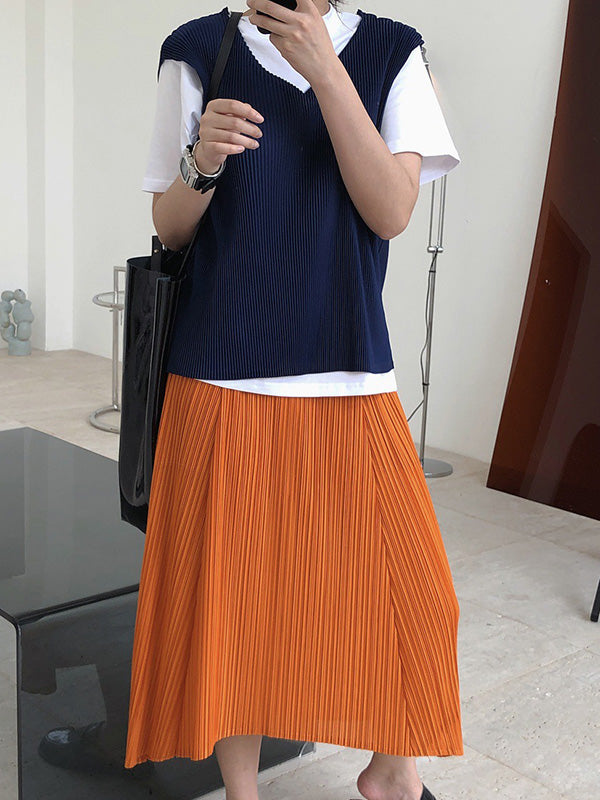 Original  Irregularity Pleats Solid Skirt