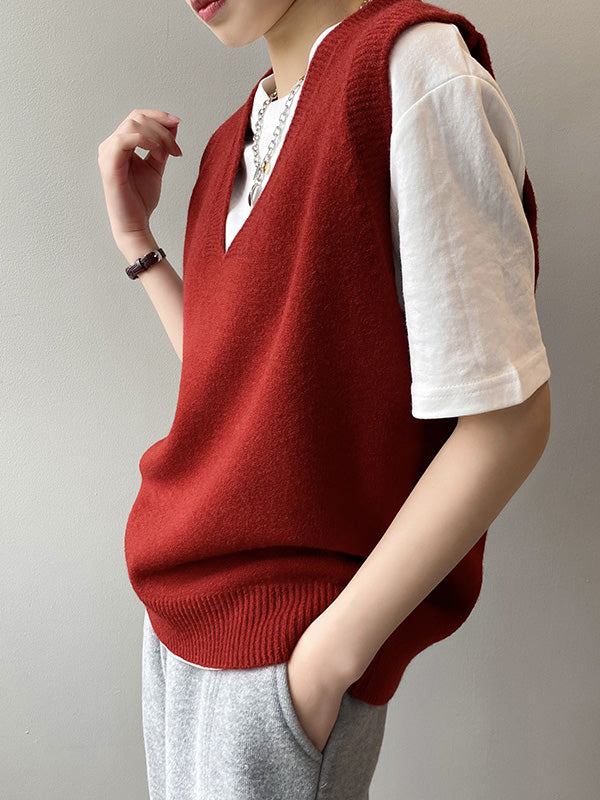 Simple 9 Colors V-Neck Loose Sleeveless Vest