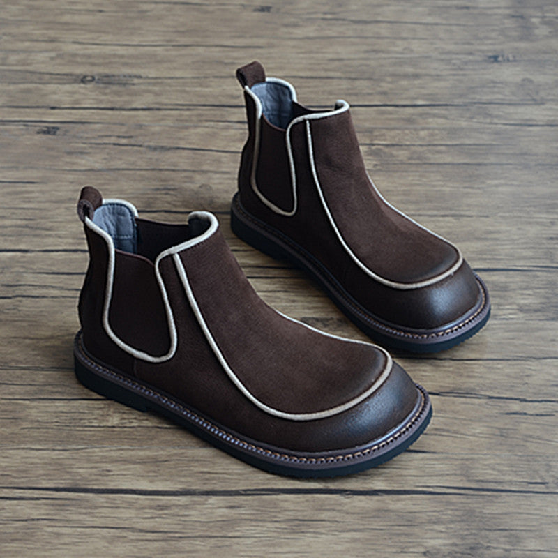 Simple Low-Heeled Round Toe Martin Boots