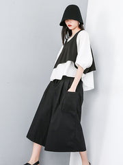 Three Piece Original Solid Vest& T-Shirt&Wide Leg Shorts