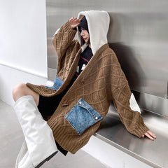 Casual Loose Knitted Hooded Jacket With Big Pocket