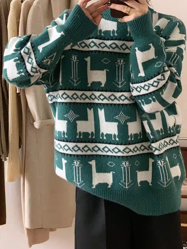 Christmas Jacquard Round-Neck Sweater