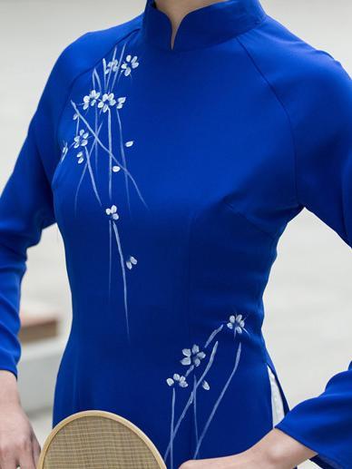 Tradition Blue Long Cheongsam Ao Dai