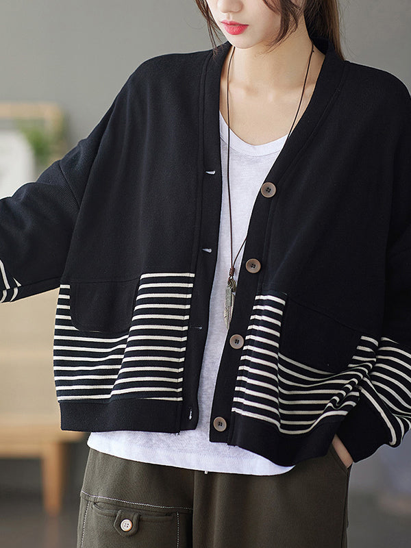 Loose Knit Striped Long Sleeve Cardigan Top