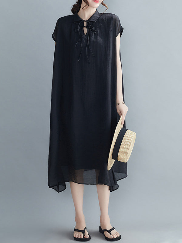 Sleeveless Loose Solid Color Lapel Dress