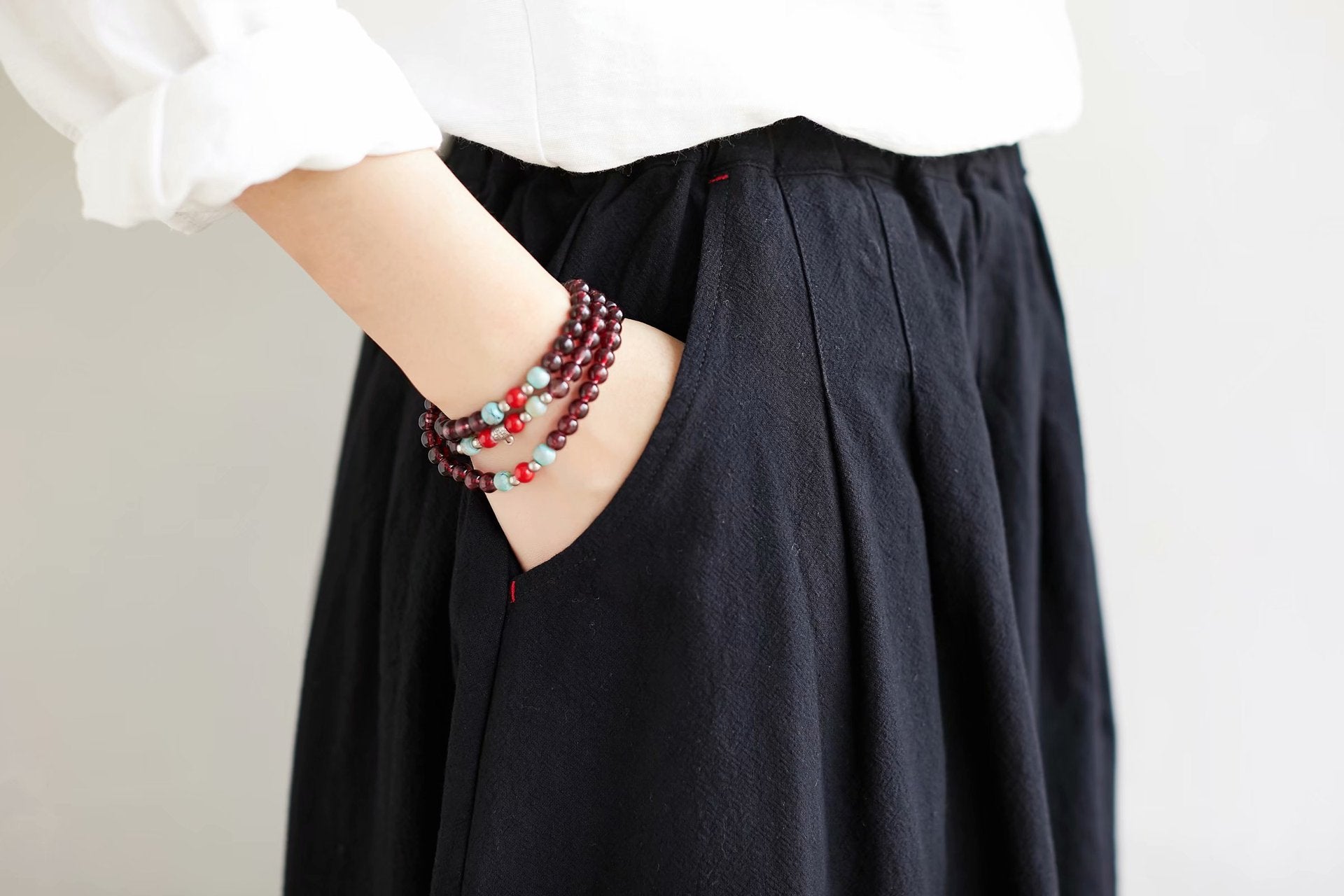 Women Retro Solid Color Loose Casual Skirt