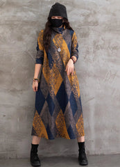 Vintage Geometric Printed Casual Midi Dress