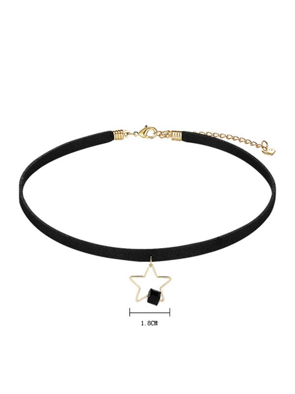 Gold Color Star Black Choker  Neclace