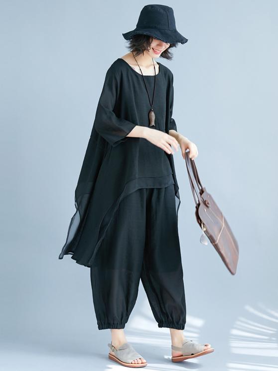 Black Loose Comfortable Cotton Suits