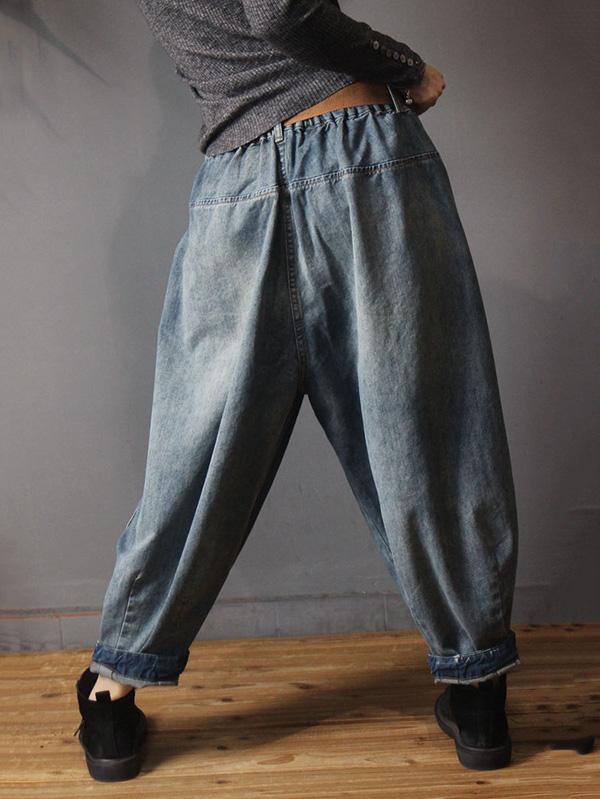 Vintage Denim Loose Elastic Waist Bloomers Pants