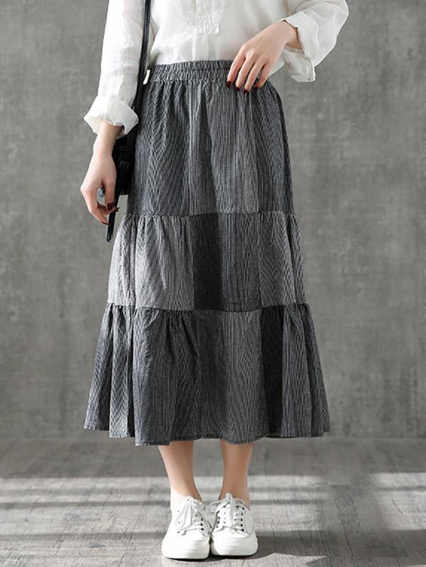 Vintage Loose A-Line Splicing Skirt