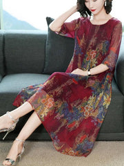 Casual Floral Printed Soft Midi Dress