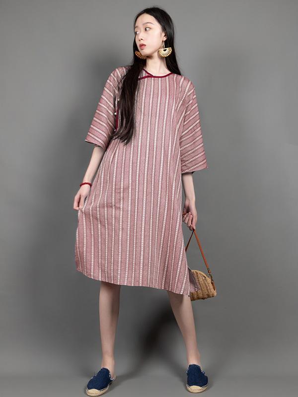 Original Vintage Striped Split-side Dress