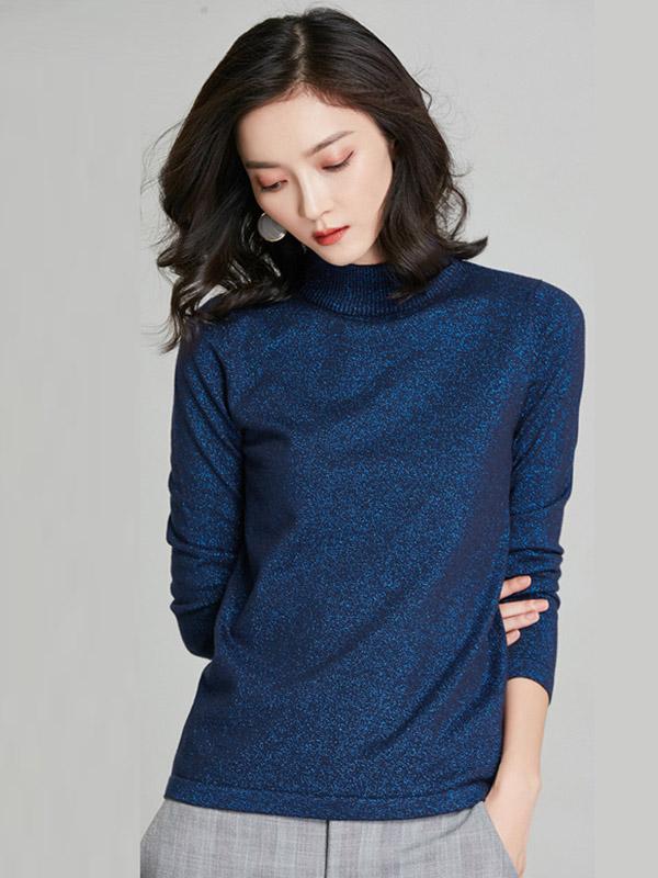 Shiny Half Turtleneck Knitting Sweater