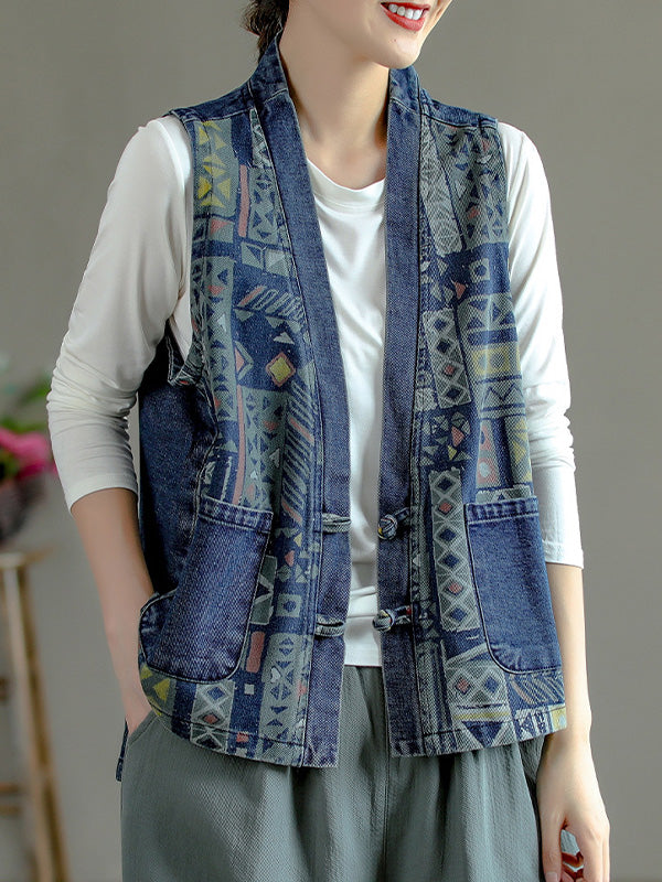 Retro Ethnic Printed Splicing Waistcoat