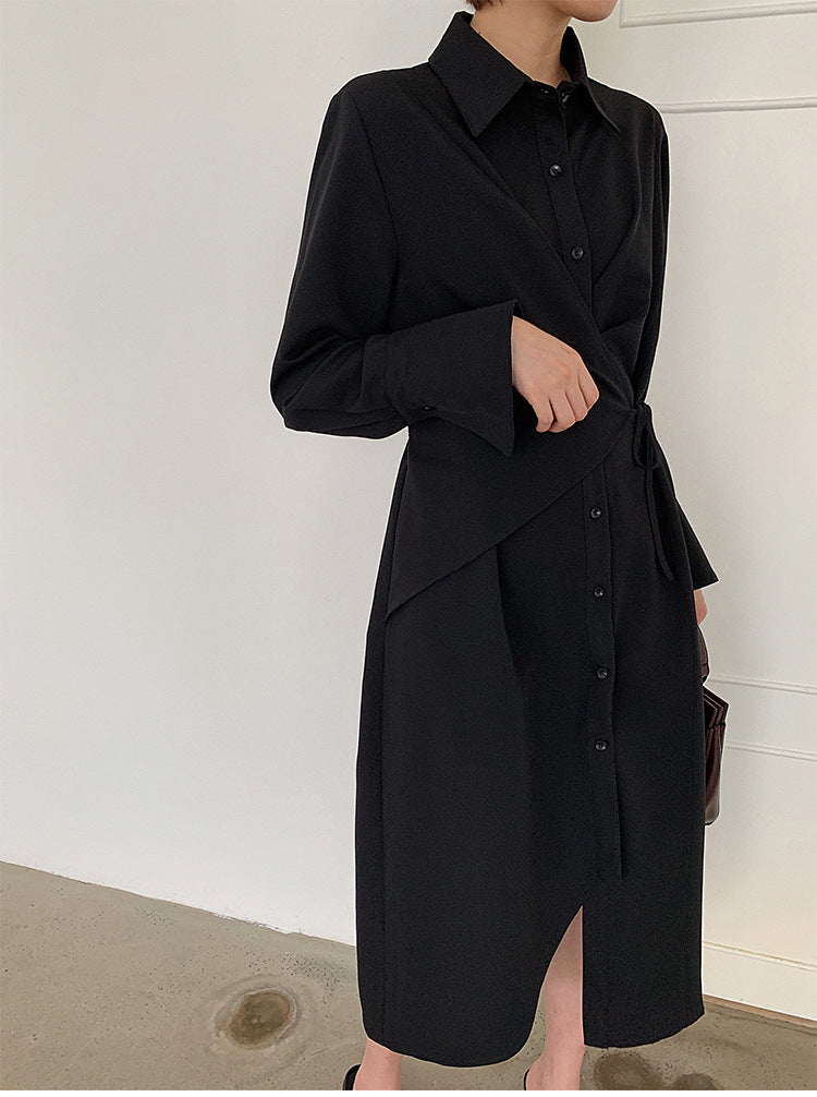 Cropped Lapel Long Sleeves Midi Dress