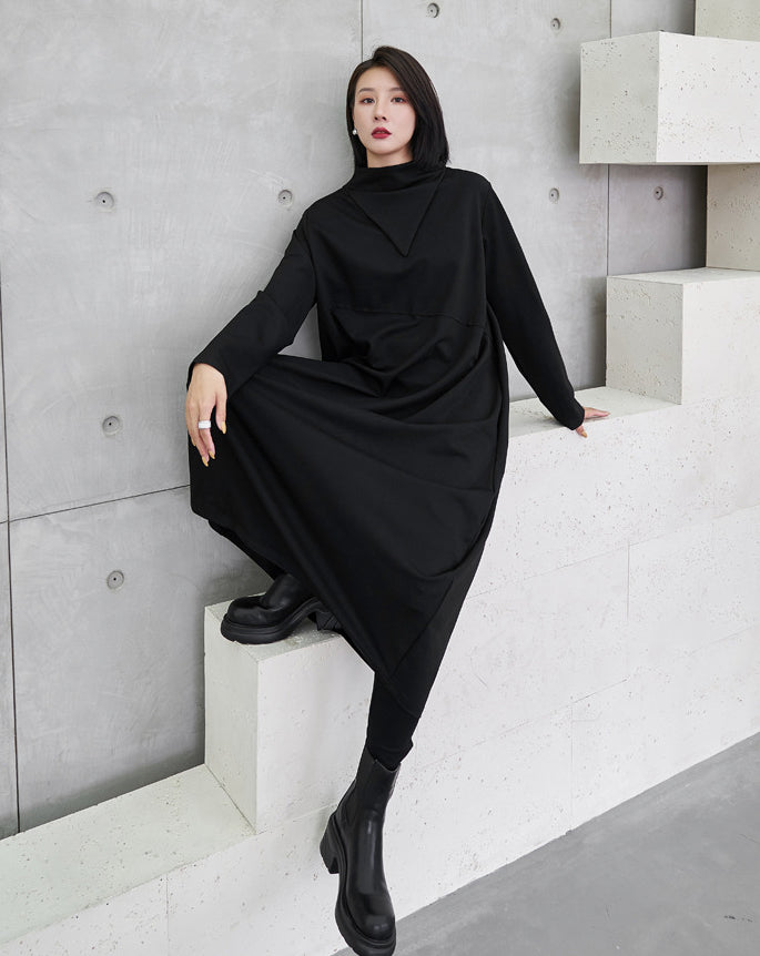 Irregular Stitching Solid Color Casual Loose Midi Dress