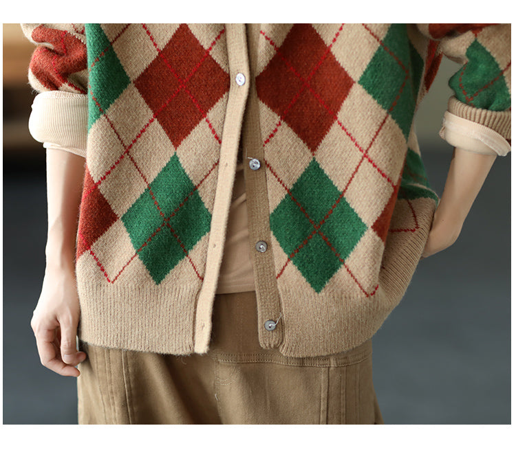 Retro Plaid Knitted Outwear