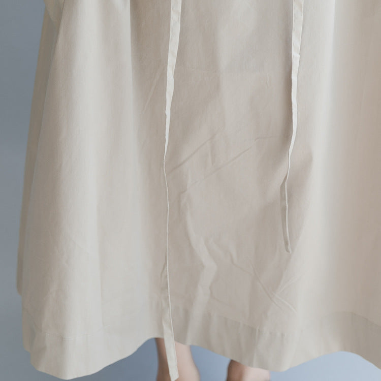 Women Solid Color Round Neck Waist Drawstring Dress