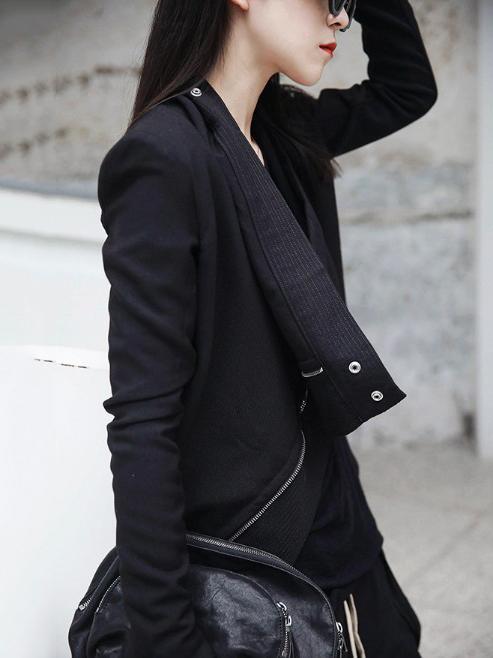 Solid Black Cool Zipper Jacket