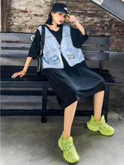 False Two Split-Joint Denim Dress