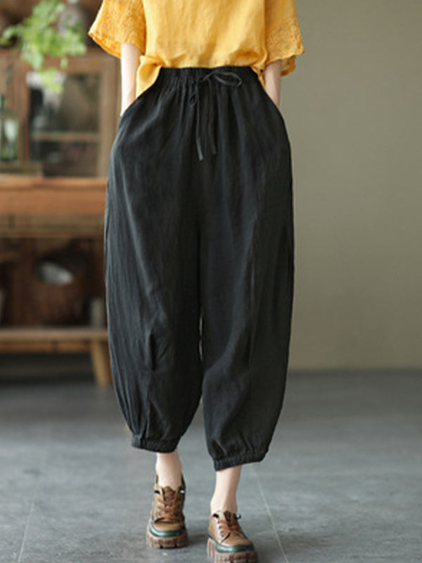 Linen Sloid Color Loose Casual Pants