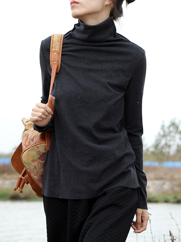 High-Neck Solid Long Sleeves T-Shirt