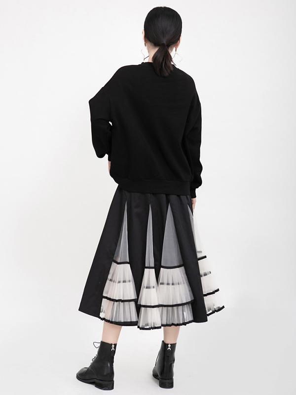 High-Rise Mesh Lace Pleated Skirt