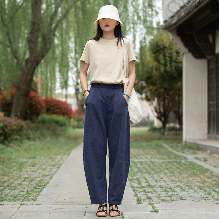 Retro Wide-Leg Pants With Elastic Waist