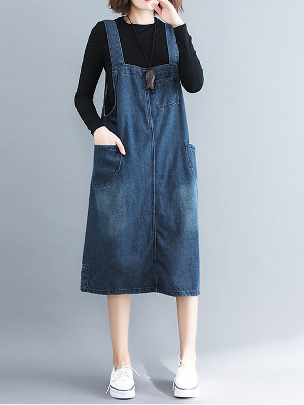 Loose Denim Suspender Skirt