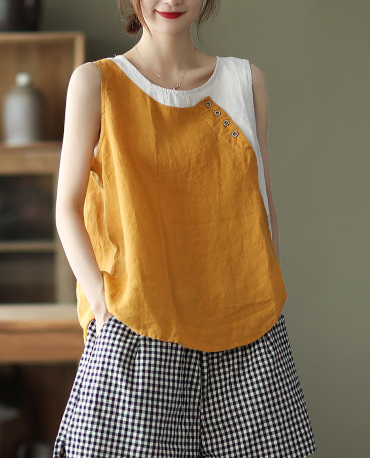 Round Neck Split-Joint Contrast Color Vest Top