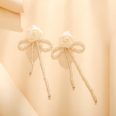 Flower Tassel Bow Rice Bead Earrings