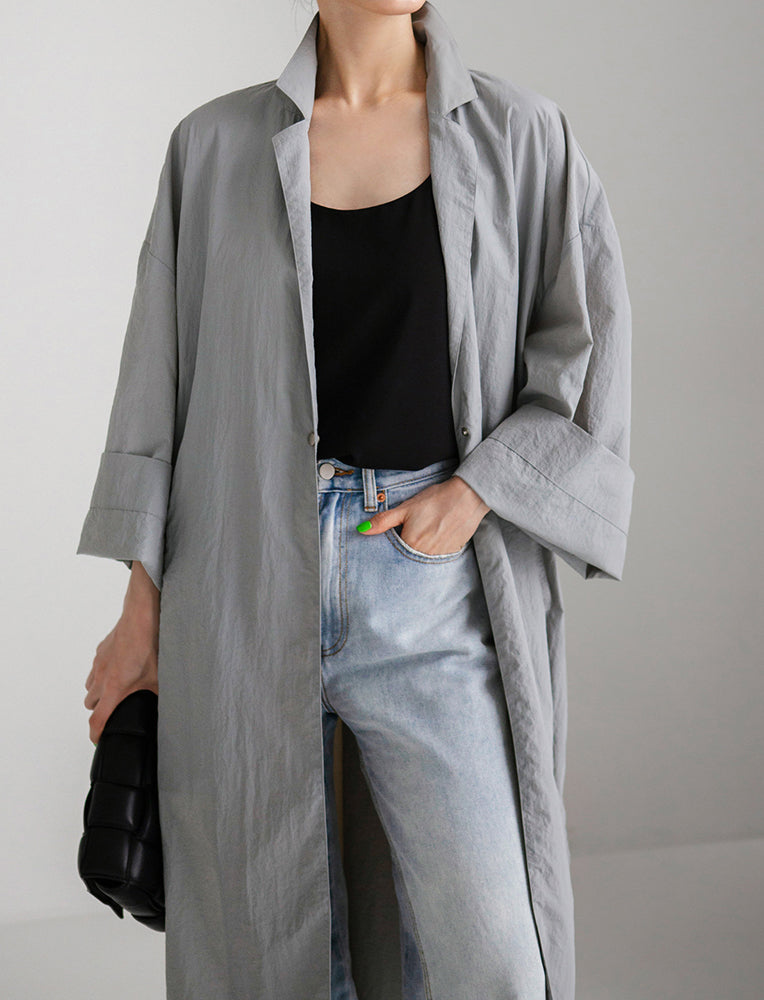 Casual Solid Color Stand Collar Long Coat