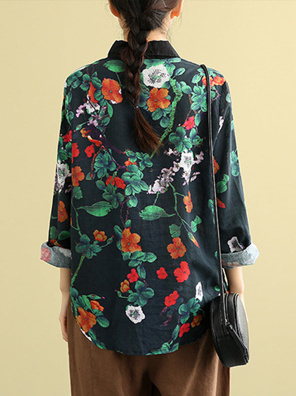 Artistic Retro Floral Shirt Blouse Tops