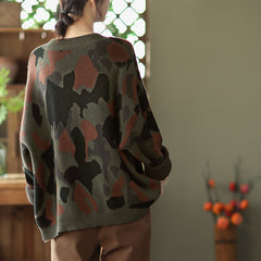 Color Print Loose Neck Casual Sweater