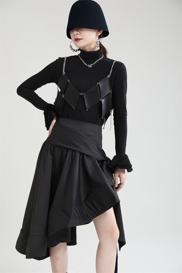 Original Design Irregular Solid Color Lace-Up Skirt