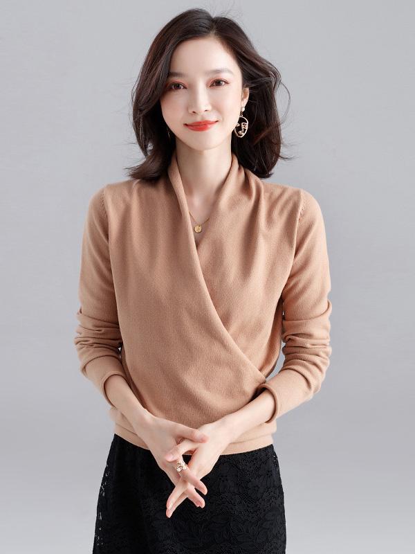 Cross V-Neck Solid Knitting Sweater