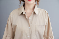 Solid Lapel Puff Sleeves Shirt Dress