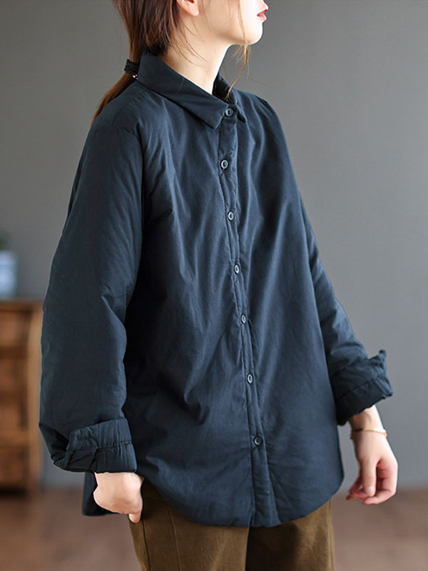 Retro Solid Color Lapel Collar Cotton Shirt
