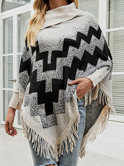 Loose Tassel Abstract Printed Knitted Shawl Sweater