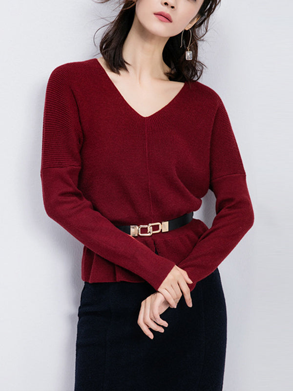 Women Loose Long Sleeve V-Neck Sweater